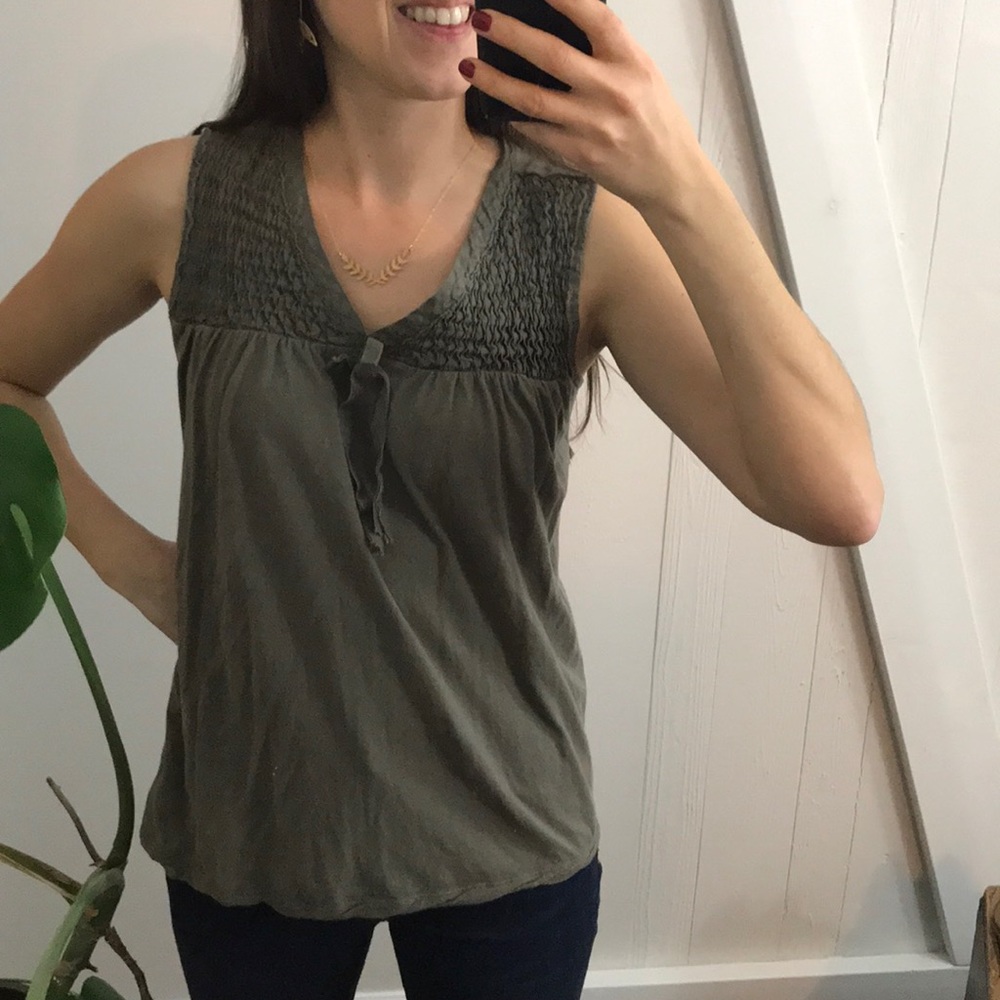 Army green smocked bow tank by lux S